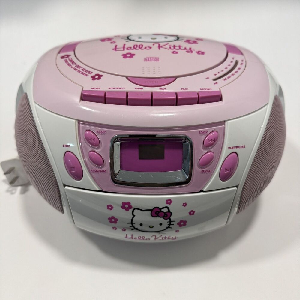 Hello Kitty KT2028A Pink/White Boombox CD Player Radio Cassette - TESTED